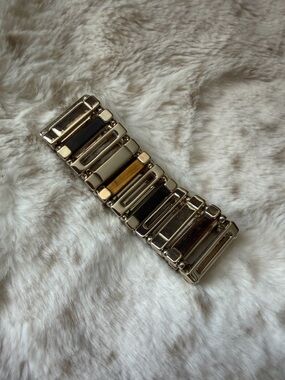 Chunky Metal & Wood Tone Resin Cuff Bracelet